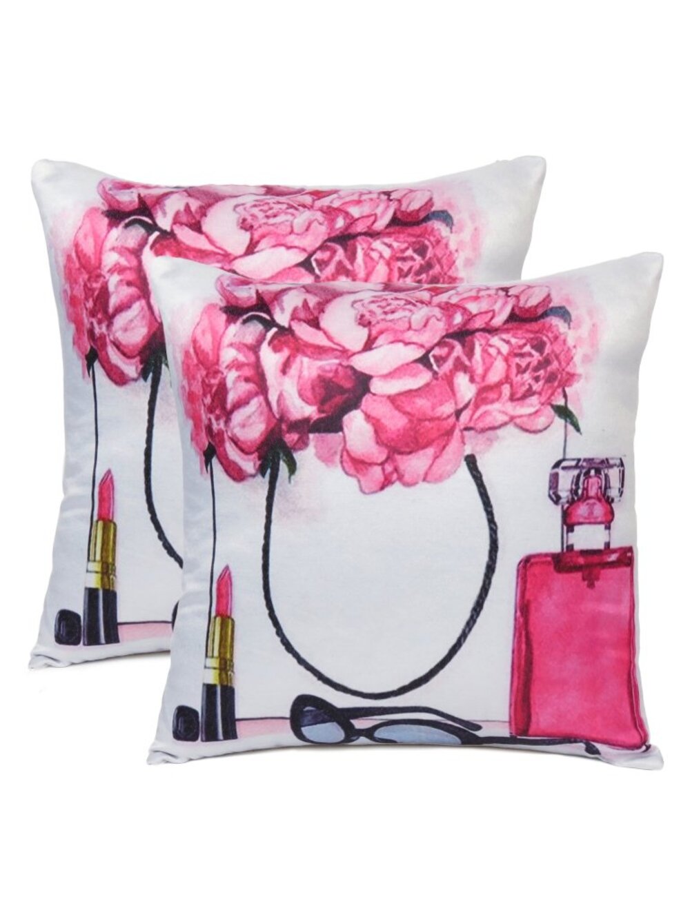 Oussum Decorative Pillow Cover Floal Print Cotton Pink Cushion Case Set of 2